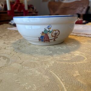 Vintage Ceramic Bowl with Folk Art Design